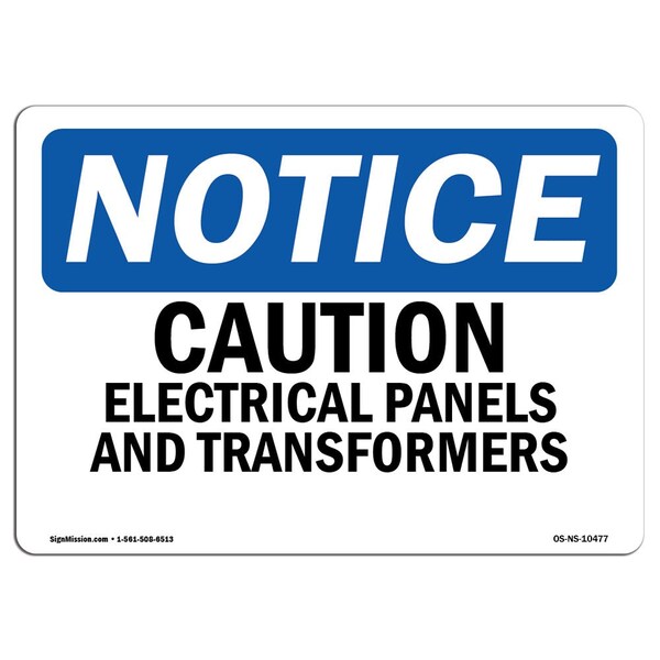 OSHA Notice Sign, 3.5" H, Caution Electrical Panels And Transformers Sign, Landscape, 10PK